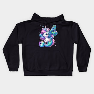 Unicorn Mermaid 4Th Birthday 4 Year Old Party Girls Outfit Kids Hoodie